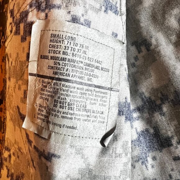 US Marine Corps Blouse Woodland Marpat Camouflage MCCUU Mens Size Small-Long - Picture 3 of 12